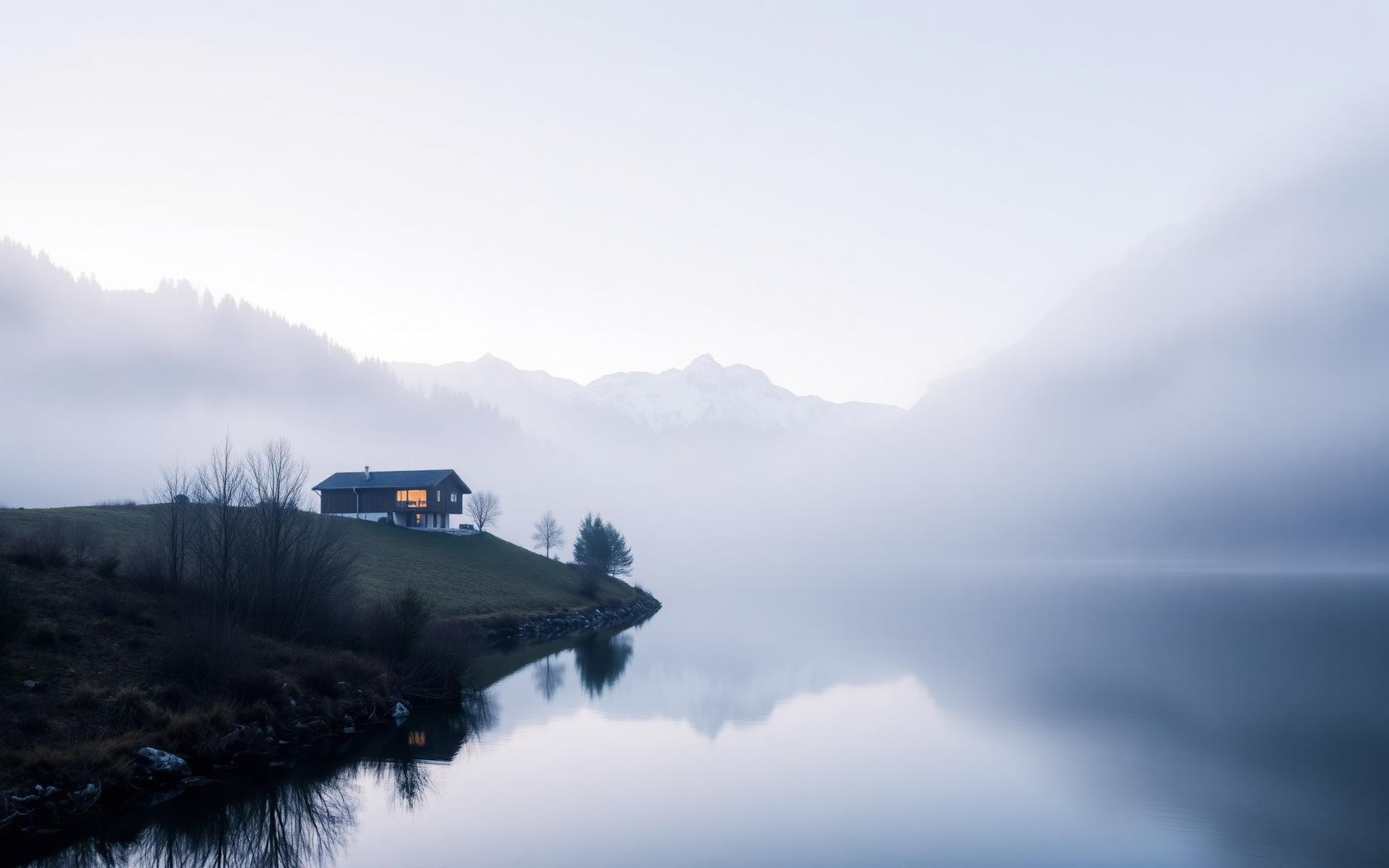 Swiss alpine lake at dawn